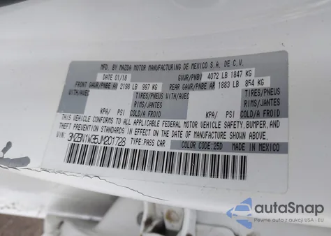 2018 Mazda Mazda3 Grand Touring из США, поврежденный, VIN 3MZBN1W35JM201728